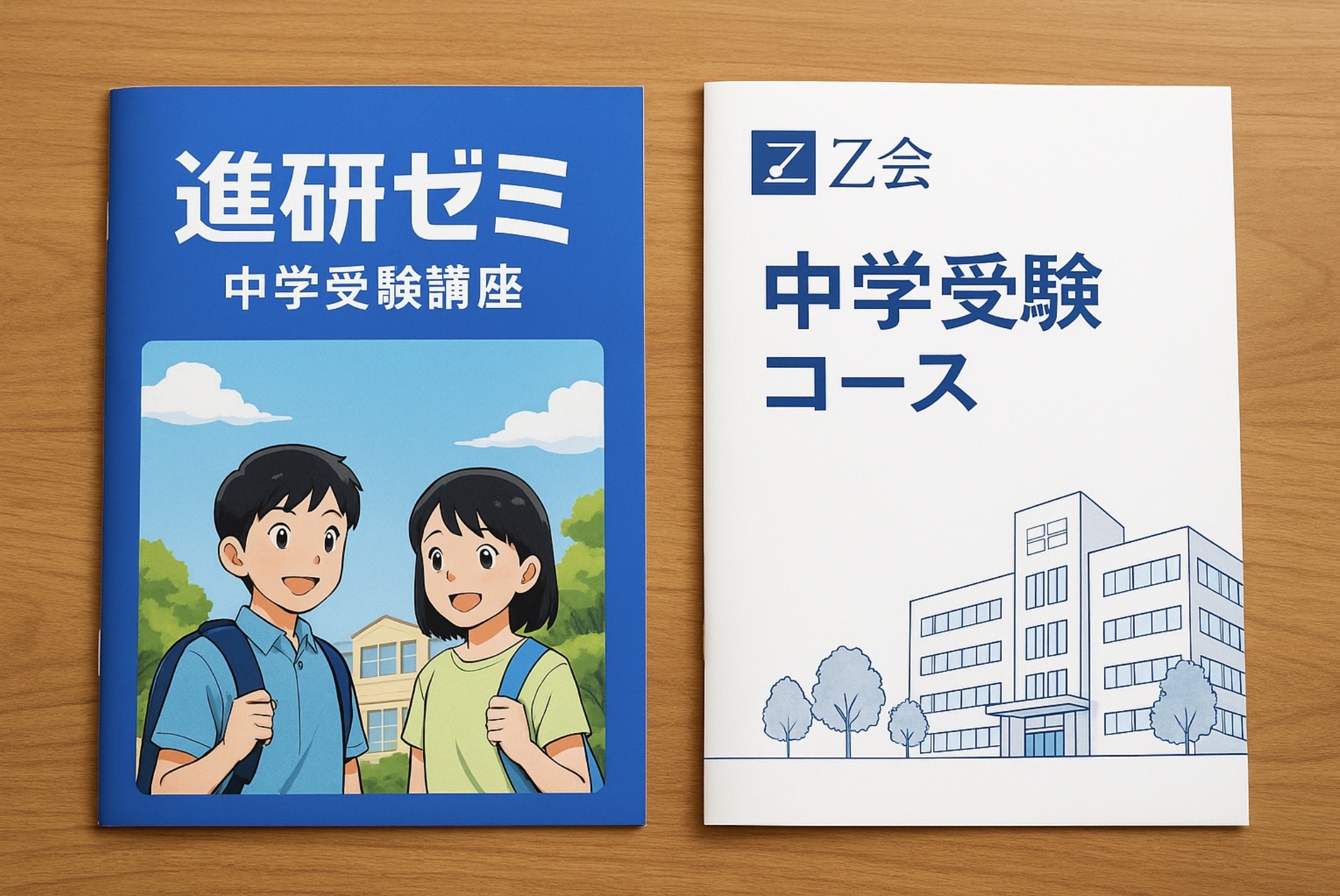 通信教育の教材スタイルの違いを対比して示すノートと参考書のシンプルな比較イメージ