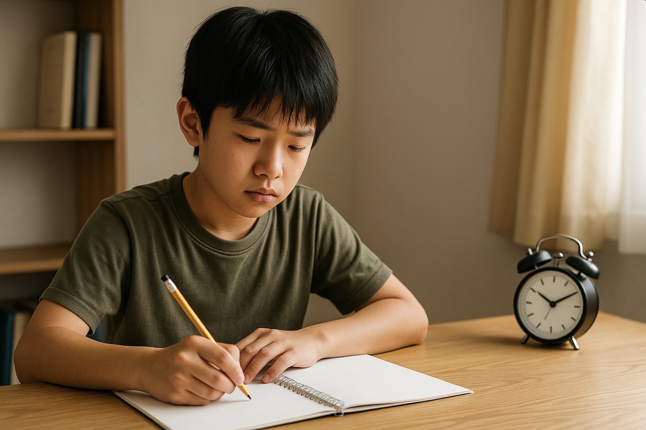 公立中高一貫受検に向けて5年生から学習を始める小学生の家庭学習シーン
