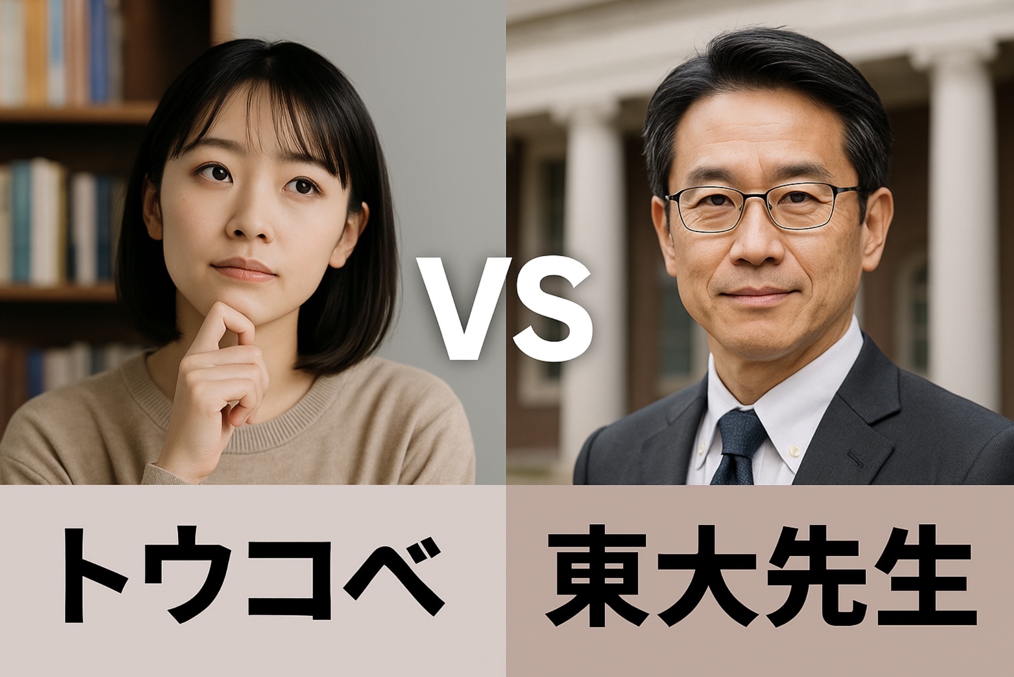 異なる指導スタイルのオンライン家庭教師サービスをイメージした二人の日本人講師の比較イメージ写真